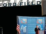  ??  ?? U.S. Secretary of State Mike Pompeo speaks Monday at an Economic Club of Detroit luncheon at Ford Field in Detroit.