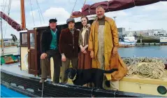  ??  ?? RIGHT The crew of
Caronia in costume during filming of Christophe­r Nolan’s film
Dunkirk