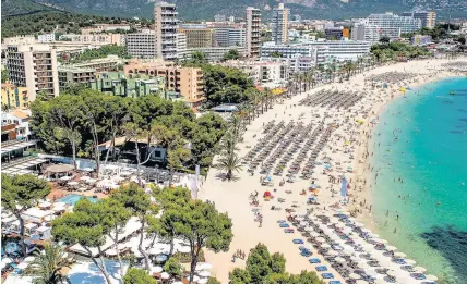  ?? DAVID RAMOS ?? Magaluf beach in Majorca, Spain, where Andrew Phillips fell from a hotel balcony last year