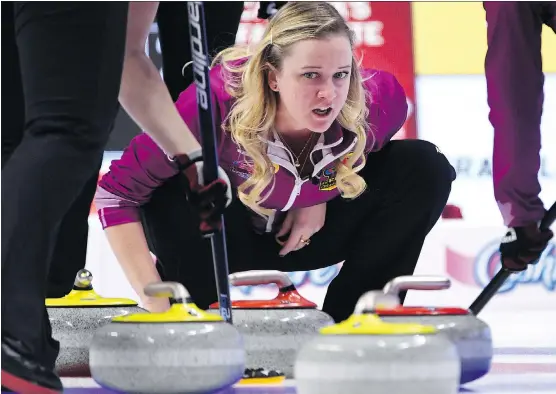  ?? JUSTIN TANG/ THE CANADIAN PRESS ?? Skip Chelsea Carey has called a perfect week of curling so far, with one big match left to play Sunday at the Canadian Olympic curling trials in Ottawa.