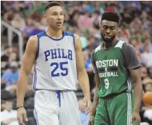  ?? AP PHOTO ?? TWO PROMISING: Philadelph­ia’s Ben Simmons and the Celtics’ Jaylen Brown will meet up again tonight.