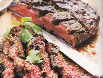  ??  ?? Skirt steak is best medium-rare and should always be sliced across the grain for serving.