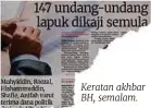  ?? ?? Keratan akhbar BH, semalam.