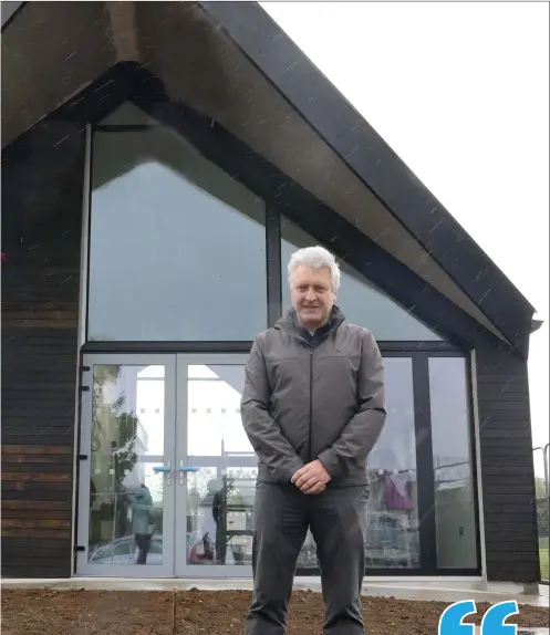  ??  ?? Caitriona McGoldrick, secretary, Cafe FIA Co-Operative with architect, James Griffiths, outside the new community café in Coolaney. Pics: Carl Brennan.