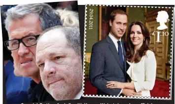  ??  ?? Scandal: Testino, far left, with Harvey Weinstein and an official portrait of William and Kate which was featured on a stamp
