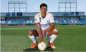 ?? Photograph: Pedro Castillo/Real Madrid/Getty Images ?? Jude Bellingham during a spotless unveiling at Real Madrid’s Valdebebas training ground.