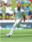  ??  ?? Neil Wagner celebrates a test wicket at the Basin Reserve.