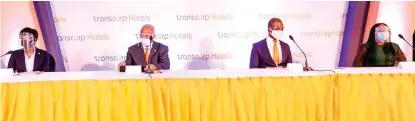  ??  ?? L-R: Dupe Olusola, managing director/ceo, Transcorp Hotels plc; Emmanuel N. Nnorom, chairman; Chike Anikwe, company secretary (Ag.), and Owen Omogiafo, president/ceo, Transcorp plc, at Transcorp Hotels’ Extraordin­ary General Meeting held in Lagos, yesterday.