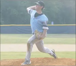  ?? STAFF PHOTO BY ANDY STATES ?? La Plata Post 82 pitcher Ryan Calvert pitched four shutout innings against Calvert in American Legion action on Thursday night at La Plata. Calvert allowed just one hit and struck out 11 in his outing as La Plata eventually won the game 7-6.