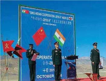  ??  ?? Joint Tactical Exercise between India and China on ‘humanitari­an assistance and disaster relief’ in Ladakh on October 19, 2016