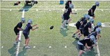  ?? TERRY/ THE OKLAHOMAN ARCHIVES] ?? Edmond North players run a play during football practice in August 2018. The OSSAA remains committed to playing all activities this fall, though it is developing plans in case interrupti­ons occur. [BRYAN