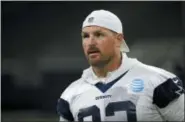  ?? RON JENKINS — THE ASSOCIATED PRESS ?? In this photo, Dallas Cowboys tight end Jason Witten (82) stands on the field during an organized team activity at its NFL football training facility in Frisco, Texas. Witten talks a lot about blending in now that he’s back for what will be a club-record 16th season with the Dallas Cowboys following a year in retirement.