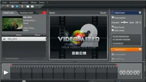  ??  ?? In der Liste links zeigt Videomizer das geladene Video an. Darunter be ndet sich die Zeitleiste.