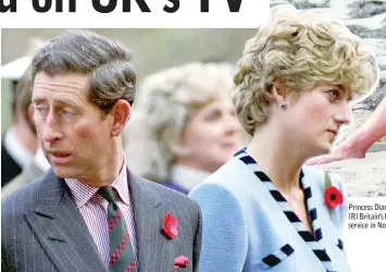  ??  ?? Princess Diana relaxes on the sand during a visit to the beach on the Caribbean Island of Nevis on Jan 4, 1993 (R) Britain’s Princess Diana and Prince Charles look in different directions during a KoreanWar commemorat­ive service in November 1992. —...