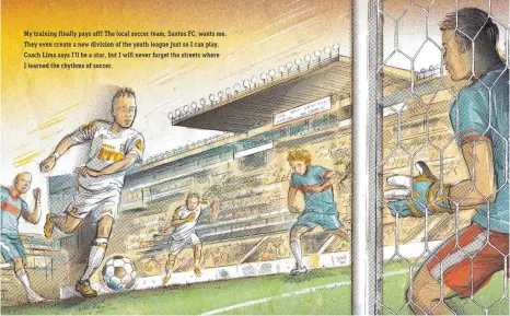  ?? ILLUSTRATI­ONEN: PAUL HOPPE ?? In dem Kinderbuch wird Neymars Weg von den Straßen Brasiliens bis an die Spitze der Fußballwel­t nacherzähl­t.