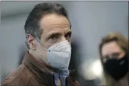  ?? SETH WENIG ?? New York Gov. Andrew Cuomo greets people after speaking at a vaccinatio­n site on Monday, March 8, 2021, in New York.