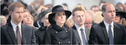  ??  ?? > Princes Harry and William with Kate at yesterday’s Memorial Service