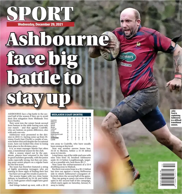  ?? ?? John
Ford is captaining Ashbourne in a difficult transition­al season.