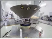  ?? ASSOCIATED PRESS ?? NASA’s InSight lander undergoes its final checks in California before it leaves for Mars on Saturday.