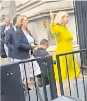  ?? ?? Andrea Jenkyns, a new education minister, was filmed making a gesture with her middle finger outside Downing Street on Thursday. A fellow Tory MP said he did not ‘seek to condone that at all’