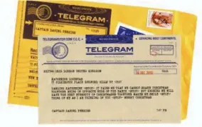  ?? TELEGRAMST­OP VIA AP ?? Send an old time-y note to a far away loved one with one of Telegram Stops telegrams. Compose online, and in about a week the recipient will receive the telegram in the mail.