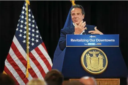  ?? TANIA BARRICKLO — DAILY FREEMAN ?? New York Gov. Andrew Cuomo speaks Monday at the Best Western Plus hotel in Kingston.