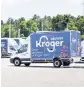  ?? Kroger ?? More blue Kroger delivery trucks are seen locally as the Cincinnati-based grocery company expands into Florida but via online orders rather than traditiona­l brick and mortar stores.