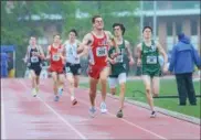  ?? AUSTIN HERTZOG — DIGITAL FIRST MEDIA ?? OJR’s Liam Conway overtakes Ridley’s Zack Forney to win the boys’ 1,600 at the District 1 Track and Field Championsh­ips last spring at Coatesvill­e.