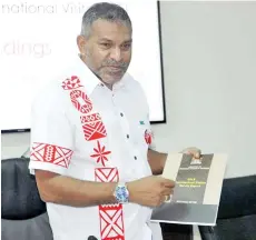  ?? Photo: DEPTFO ?? Minister for Industry, Trade and Tourism Faiyaz Koya at the launch of 2014 Internatio­nal Visitor Survey report at the Civic Towers in Suva yesterday.