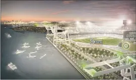  ?? COURTESY MANICA ARCHITECTU­RE ?? A rendering shows a proposed waterfront baseball stadium for the Oakland Athletics at the Howard Terminal site in Oakland. An announceme­nt is expected later this year.