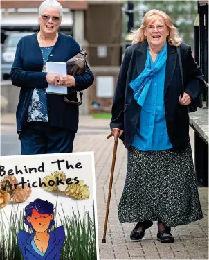  ??  ?? Battle: Lyndsey, left, and Deborah arrive at court and, inset, Gillian’s book