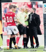  ??  ?? SHOUTING MATCH Furious Lee Johnson argues with the referee and officials after Wednesday’s opener