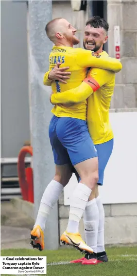  ?? Dave Crawford/PPAUK ?? Goal celebratio­ns for Torquay captain Kyle Cameron against Dover