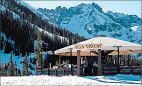  ?? RANDALL WEISSMAN/FOR THE CHICAGO TRIBUNE ?? Bon Vivant is just one of the many excellent restaurant­s at Telluride Ski Resort. Getting there: Nonstop flights into Montrose-Telluride Regional Airport (MTJ) are available from nine major cities: Atlanta, Chicago, Dallas, Denver, Houston, Los...