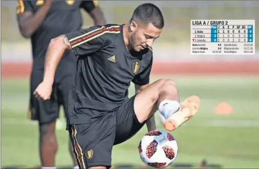  ??  ?? ENTRE ALGODONES. Hazard volverá a ejercitars­e esta mañana con el resto de compañeros después de haber trabajado ayer en el gimnasio.