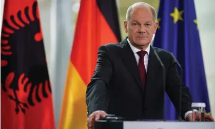  ?? ?? ‘Olaf Scholz the first G7 leader to visit Beijing since the beginning of the Covid pandemic.’ Photograph: Clemens Bilan/EPA