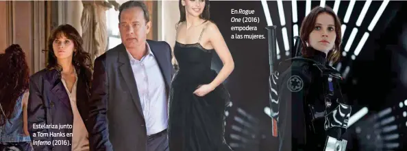  ??  ?? Estelariza junto a Tom Hanks en
Inferno (2016).