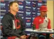  ?? DAVID S. GLASIER —THE NEWS-HERALD ?? Jay Bruce and Francisco Lindor meet the media at Progressiv­e Field.