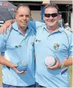  ?? | Supplied ?? WAYNE Rittmuller and Jason Lotts, representi­ng the Hillary Blue Train, celebrate the win at the Bowls South Africa National Pairs Championsh­ip.