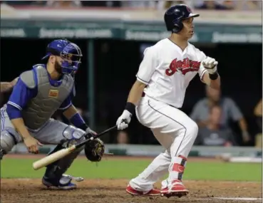  ?? TONY DEJAK — ASSOCIATED PRESS ?? Michael Brantley watches his grounder off Blue Jays starter Marco Estrada during the fifth inning on July 21.