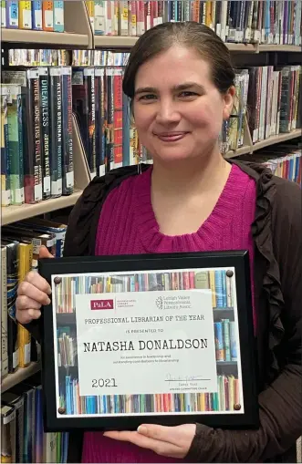  ?? SUBMITTED PHOTO ?? The inaugural Profession­al Librarian Award was presented to Mifflin Community Library Director Natasha Donaldson.