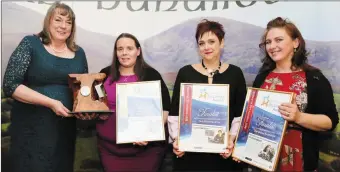  ??  ?? Maura Walsh, CE of IRD Duhallow presenting the Women Led Business Award to Tina Dunstan of Cherryblos­soms Preschool. Also included are finalists Catherine Pomeroy Murphy of Dick Pomeroy &amp; Co., Millstreet, and Marie Fleming of The Animal Roadshow, Ballydaly