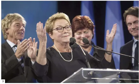  ?? PHOTOS STEVENS LEBLANC ET D’ARCHIVES ?? 3. Le 7 avril 2014, Pauline Marois donne sa démission après la défaite du Parti Québécois aux mains des libéraux de Philippe Couillard.