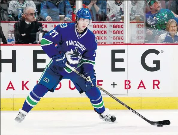  ?? — GETTY IMAGES FILES ?? Rookie Ben Hutton received little fanfare in training camp with attention fixated on highly touted prospect forwards Jared McCann and Jake Virtanen. No matter, since the 22-year-old defenceman is now making an impact at the NHL level.