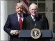  ?? CAROLYN KASTER — ASSOCIATED PRESS FILE PHOTO ?? On April 10, 2017, President Donald Trump and Supreme Court Justice Anthony Kennedy participat­e in a public swearing-in ceremony for Justice Neil Gorsuch in the Rose Garden of the White House.