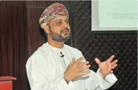  ?? (Muscat Daily) ?? Talal al Mamari speaks at a press conference at the Muscat Securities Market on Monday