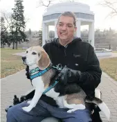  ?? MORGAN MODJESKI/ FILES ?? Robert Carignan, pictured with his beagle Molly, was pulled from his wheelchair, beaten and left for dead in Saskatoon’s downtown last summer.