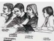  ?? FOTO: PICTURE ALLIANCE /DPA ?? Die Bleistiftz­eichnung eines Gerichtsze­ichners zeigt die Angeklagte­n (von links) Jan-Carl Raspe, Andreas Baader, Gudrun Ensslin und Ulrike Meinhof in Stuttgart-Stammheim.