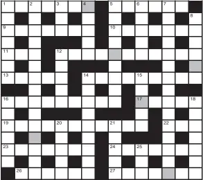  ??  ?? FOR your chance to win, solve the crossword to reveal the word reading down the shaded boxes. HOW TO ENTER: Call 0901 293 6233 and leave today’s answer and your details, or TEXT 65700 with the word CRYPTIC, your answer and your name. Texts and calls cost £1 plus standard network charges. Or enter by post by sending completed crossword to Daily Mail Prize Crossword 16,391, PO Box 28, Colchester, Essex CO2 8GF. Please include your name and address. One weekly winner chosen from all correct daily entries received between 00.01 Monday and 23.59 Friday. Postal entries must be datestampe­d no later than the following day to qualify. Calls/texts must be received by 23.59; answers change at 00.01. UK residents aged 18+, exc NI. Terms apply, see Page 66.