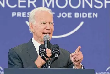  ?? Evan Vucci/Associated Press ?? President Joe Biden is requesting more than $2.8 billion in the federal budget proposal he is sending to Congress to help advance his cancer-fighting goals.